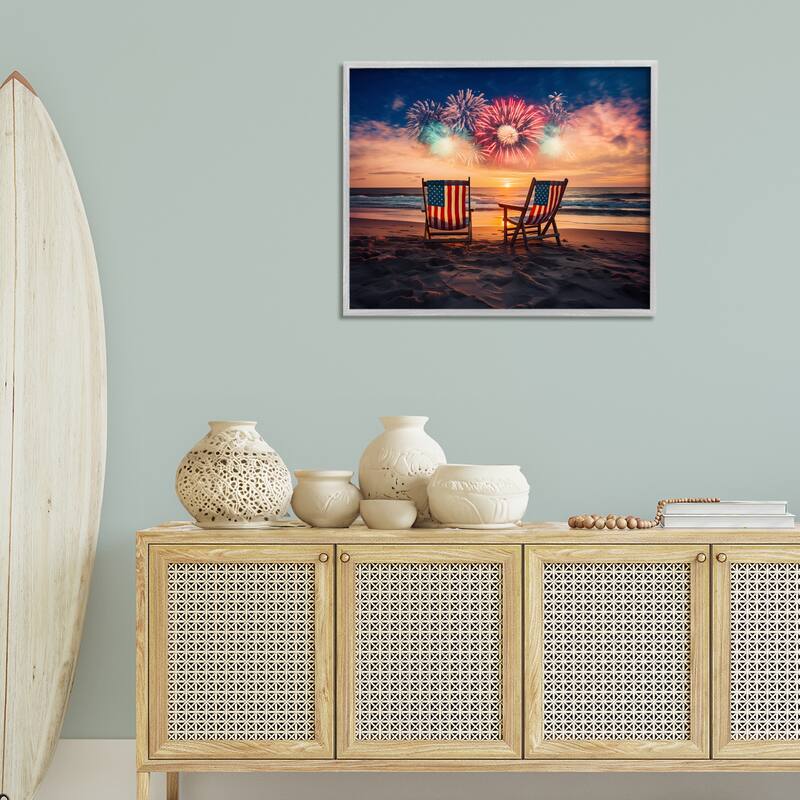 Stupell Summer Fireworks at Beach Framed Giclee Art Design By Arlington Prints