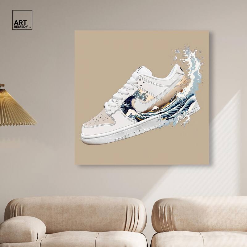Great Wave Sneaker Splash Canvas by Art Remedy, Gallery Wrapped