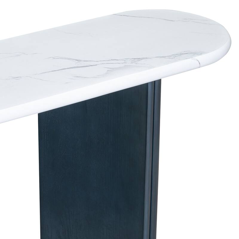 Rustic Sofa Table Narrow Console Table with Oval Faux Marble Top