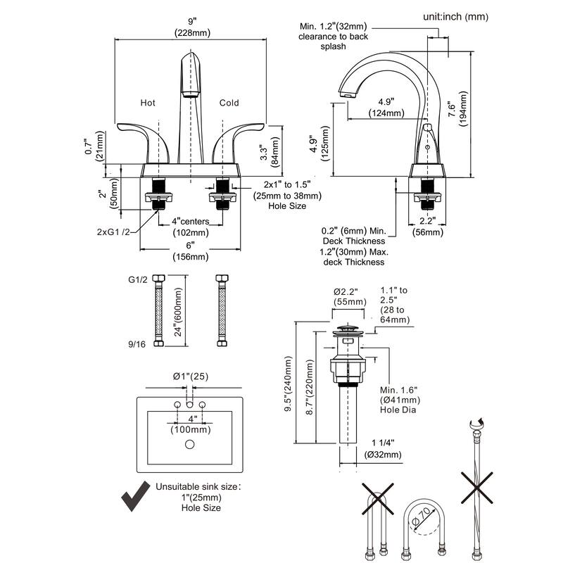 WOWOW 4 in. Centerset Double-Handle Bathroom Faucet with Pop Up Drain