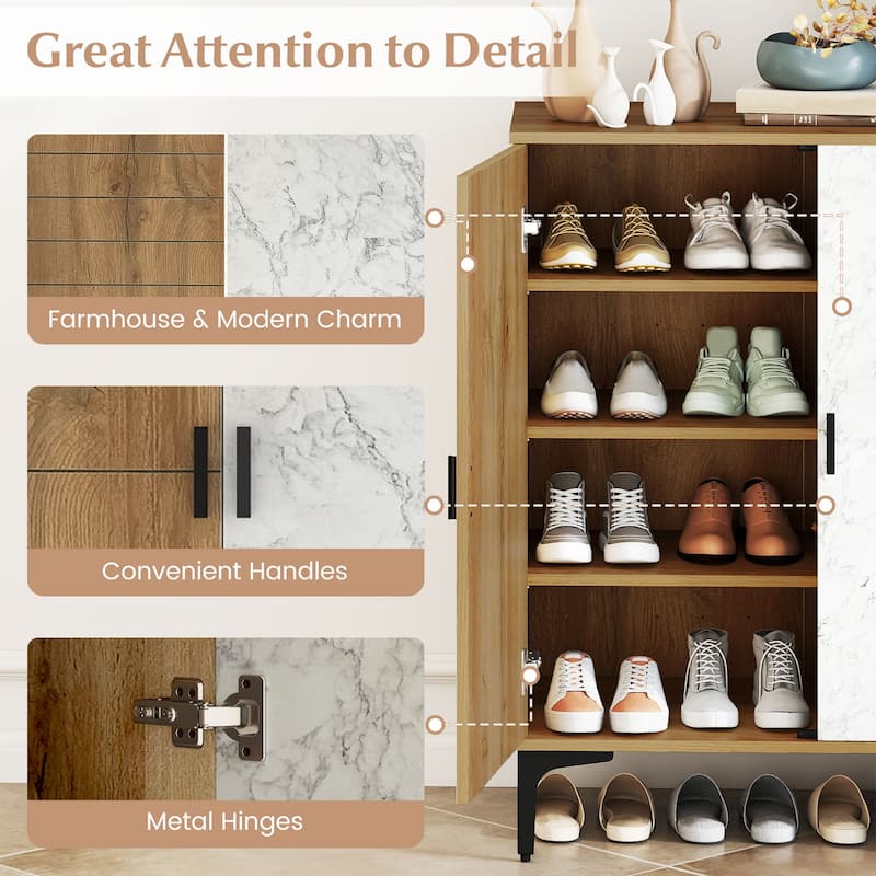 Gymax 4 Tier Shoe Cabinet w/ Doors Removable Shelves & Metal Legs for