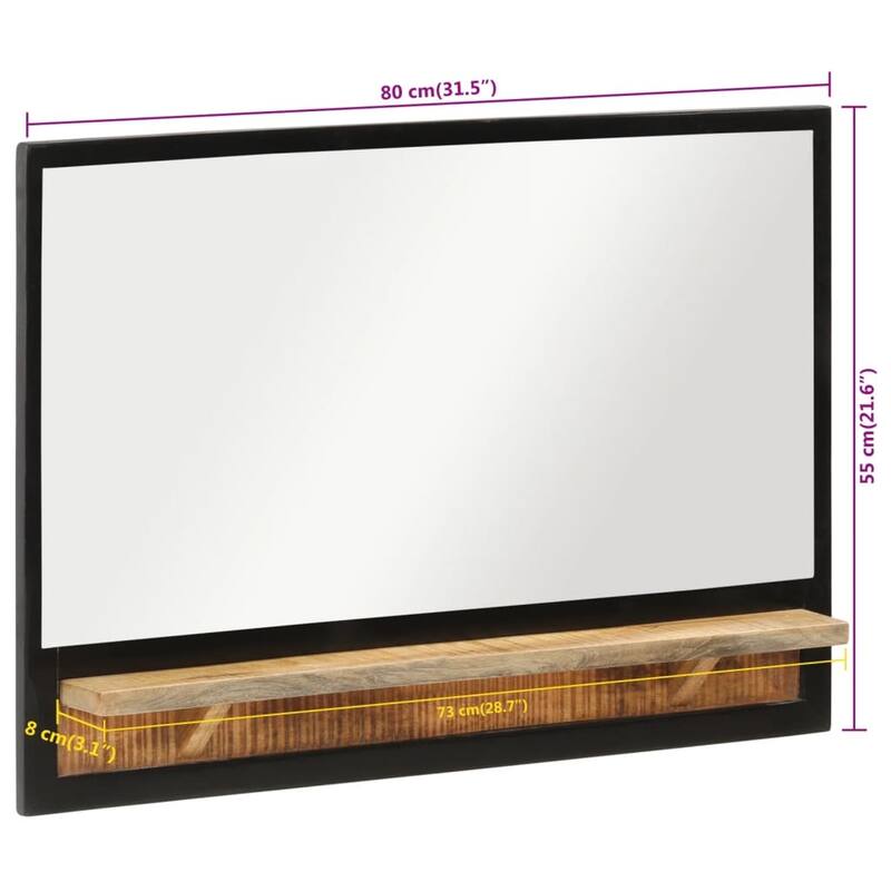 vidaXL Bathroom Mirror Natural wood and glass Solid mango wood, glass, iron - 3.1 in x 31.5 in x 21.7 in