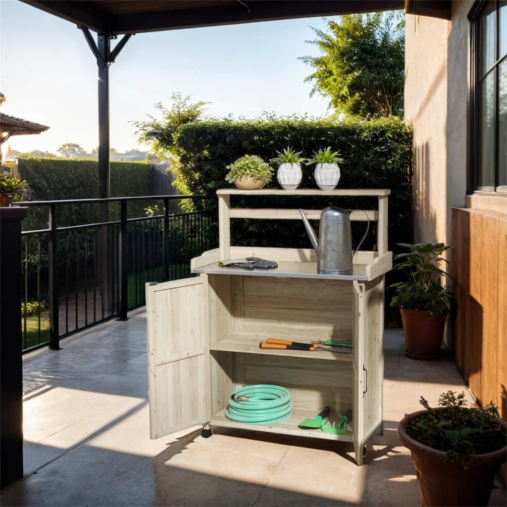 Outsunny Potting Bench,Outdoor Wooden Potting Tablet,Garden Work Bench
