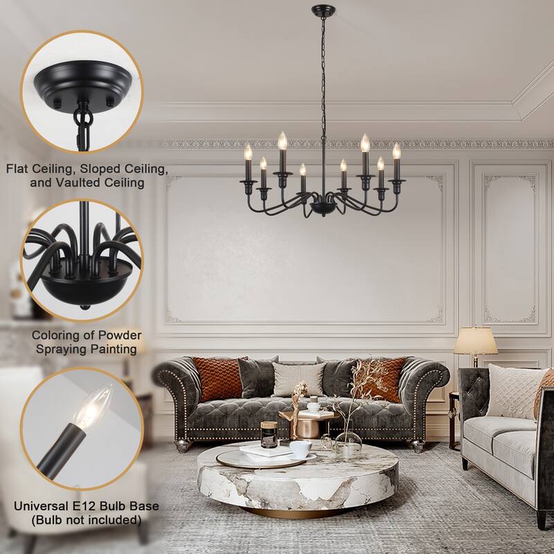 8-Light Rustic Candlestick Island Chandelier Linear Chandelier Lighting for Kitchen Island