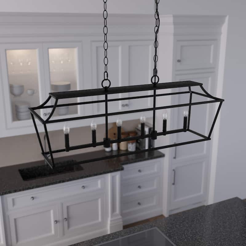 Hunter Laurel Ridge 6-Light Linear Chandelier - Kitchen Island, Dining Room - Modern Farmhouse, Candle, Industrial, Transitional - Natural  Iron