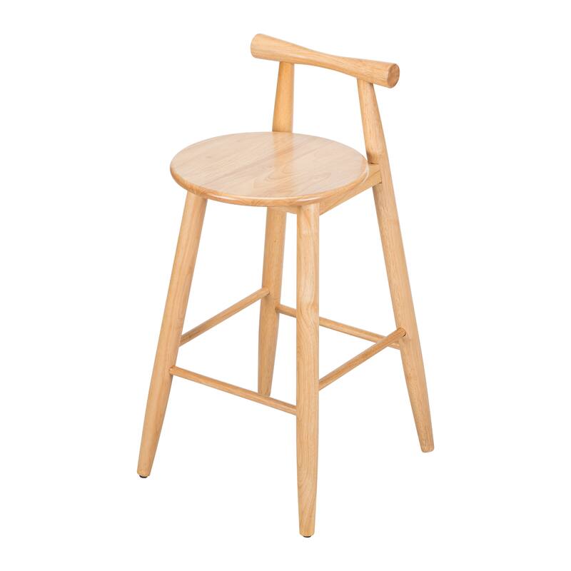 Rubberwood Bar Stools Set of 2 with Cross Backrest and Footrest Natural Wood