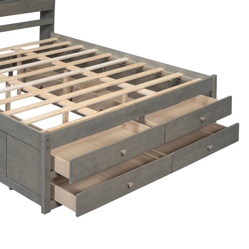 King Size Platform Bed with Storage Headboard and 8 Drawers
