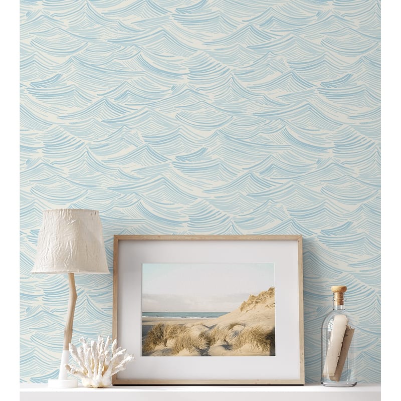 Seabrook Designs Seaside Waves Prepasted Wallpaper - 20.5 in. W x 33 ft. L