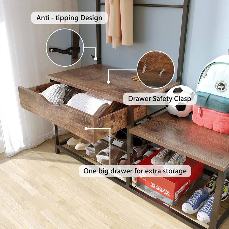 4-in-1 Hall Tree with Storage Drawer - 39.37 x 70.87 x 15