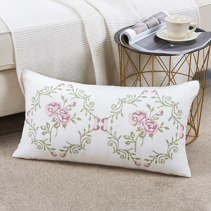 Canvas Pillow Shells with Rose Embellishments (Set of 2), NO INSERT