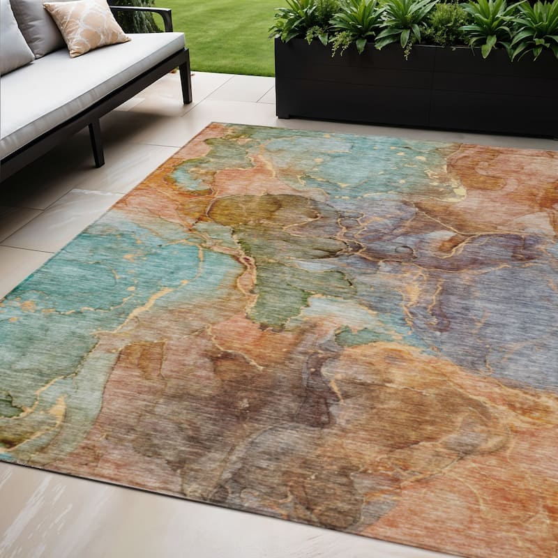 HomeRoots Abstract Transitional Rectangle Outdoor Rug - 5' X 8'