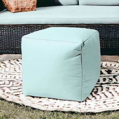 HomeRoots 17" Cool Pale Aqua Solid Color Indoor Outdoor Pouf Ottoman - 17' X '17' X '17