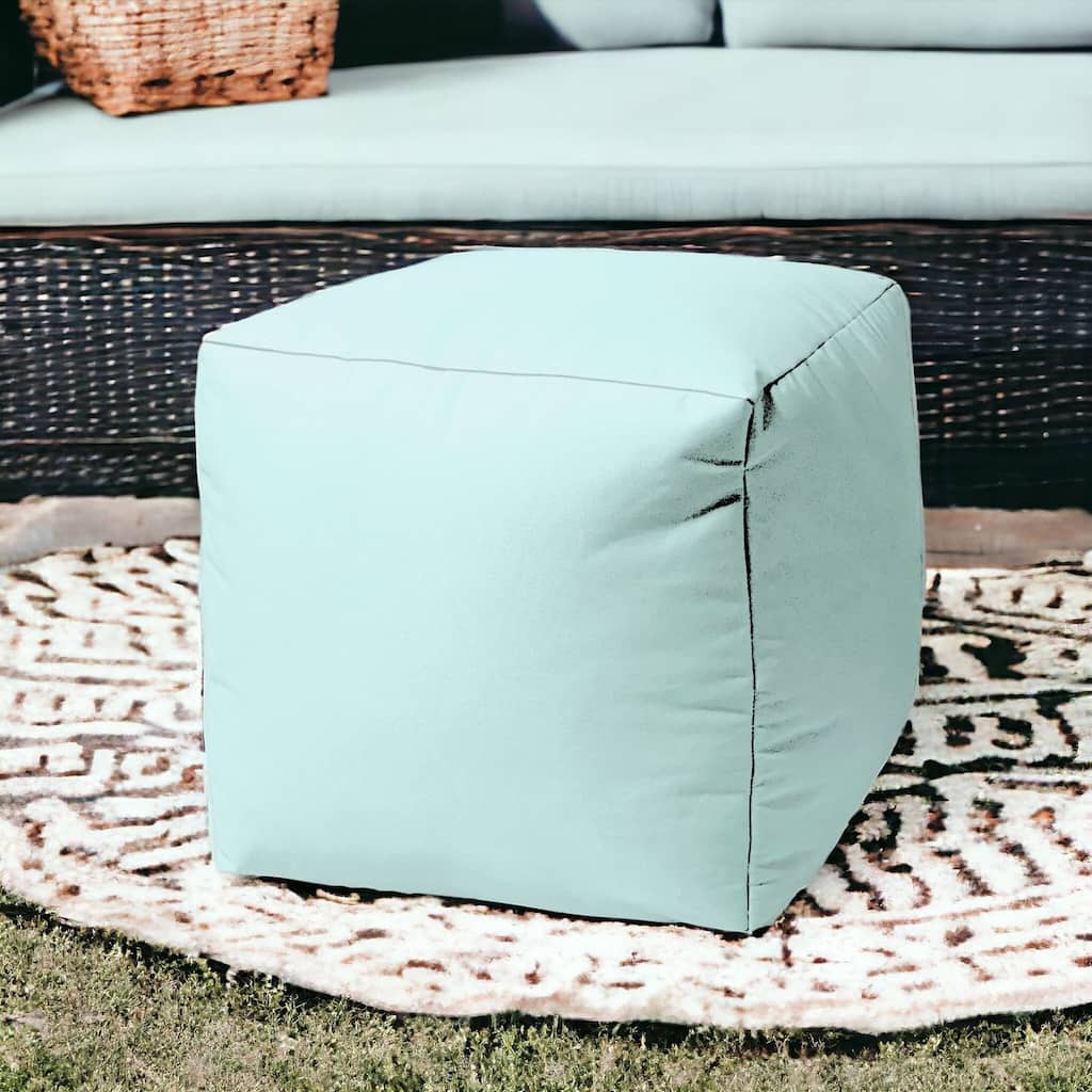 HomeRoots 17" Cool Pale Aqua Solid Color Indoor Outdoor Pouf Ottoman - 17' X '17' X '17