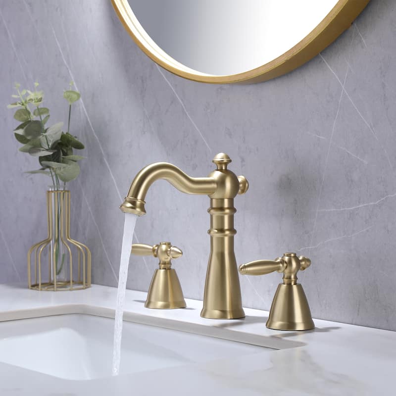 8.2"H Antique Solid Brass Widespread 2-handle Bathroom Sink Faucet