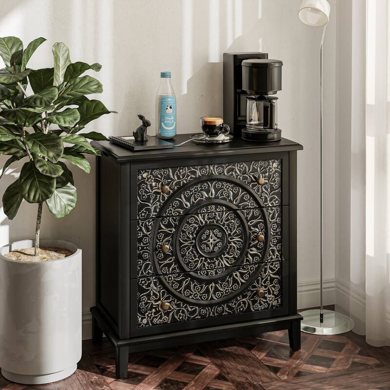 COZAYH Farmhouse Fully-Assembled Nightstand with 2-Drawer, Flower Motif End Table for Small Spaces, French Country