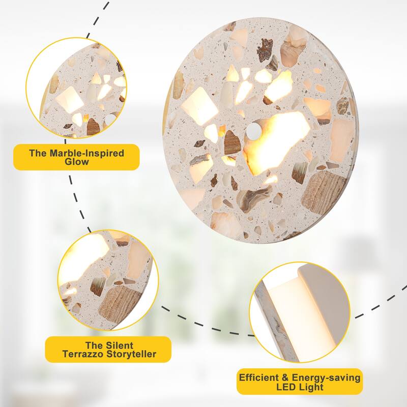 Terrazzo LED Wall Light with Multicolor Marble Pattern Fixture