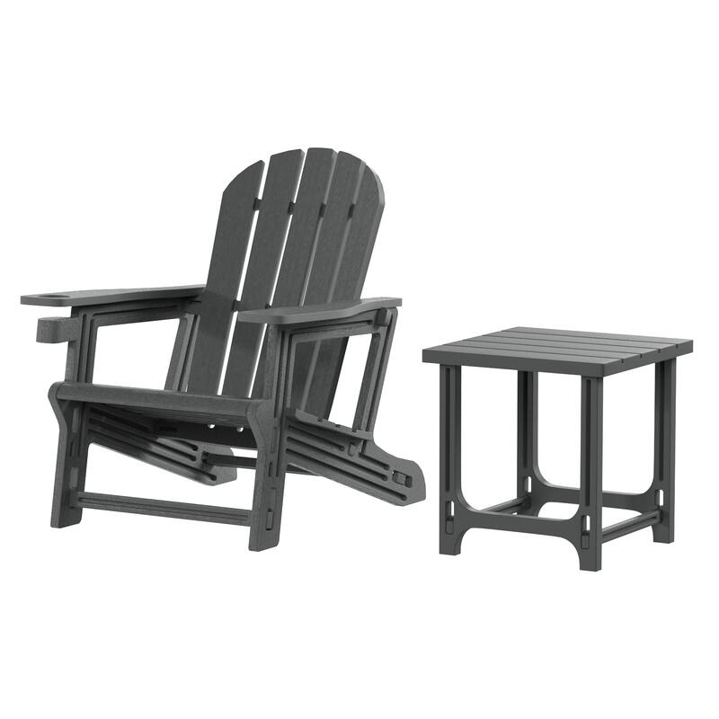 Coastline Outdoor Poly Adirondack Chair with Side Table - Gray