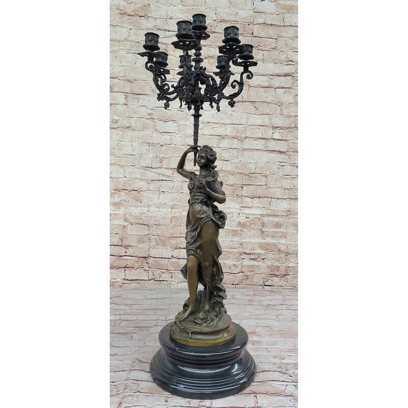 Hot Cast Bronze Figurative French Candelabra Candleholder Female Figure By Moreau