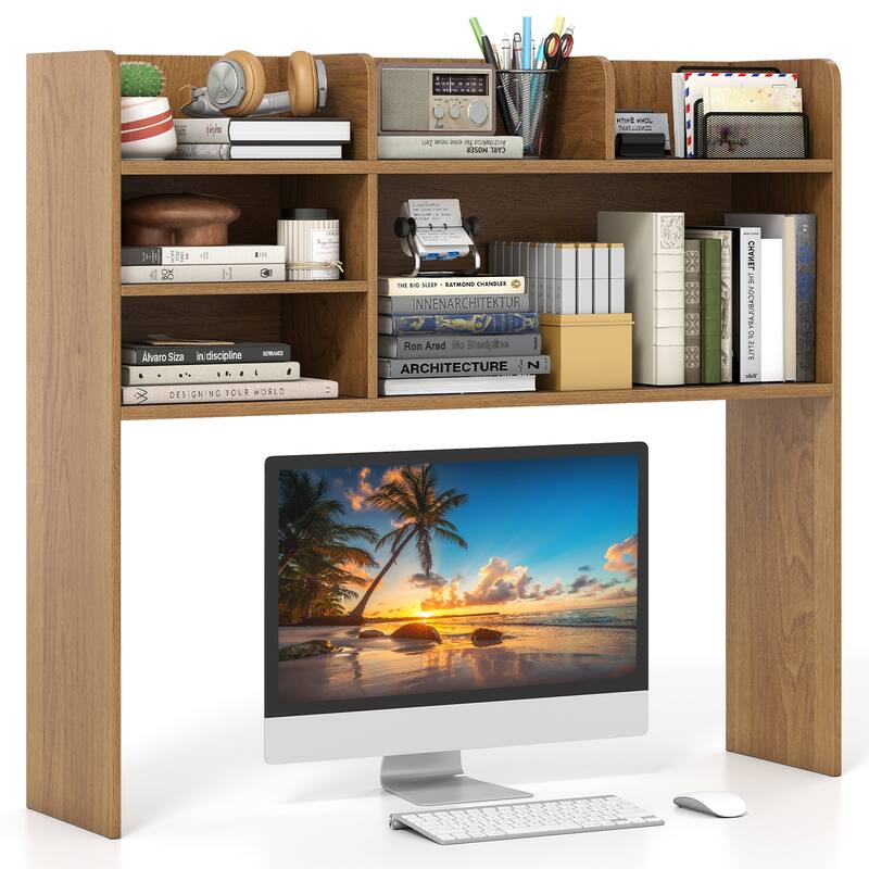 Gymax 3-Tier Desktop Bookshelf w/ 6 Shelves Desk Organizer for - Natural