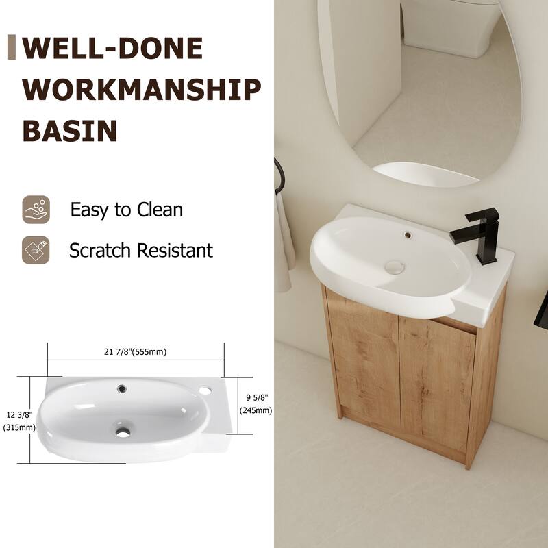 Compact Bathroom Vanity with Sink, Oval Single Ceramic Sink Bathroom Cabinet for Small Bathroom