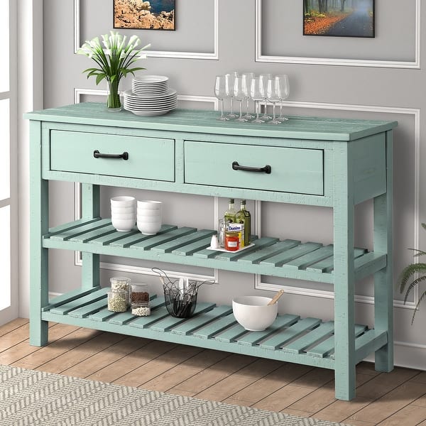 Shop Retro Console Table For Entryway With Drawers Blue On Sale Overstock 28739213