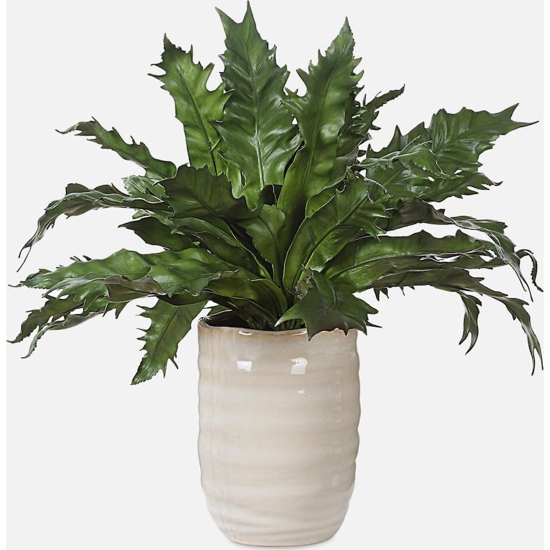 Uttermost 60229 Verdure Fern 16-1/4" Tall Ceramic Faux Flora Planter - Tan