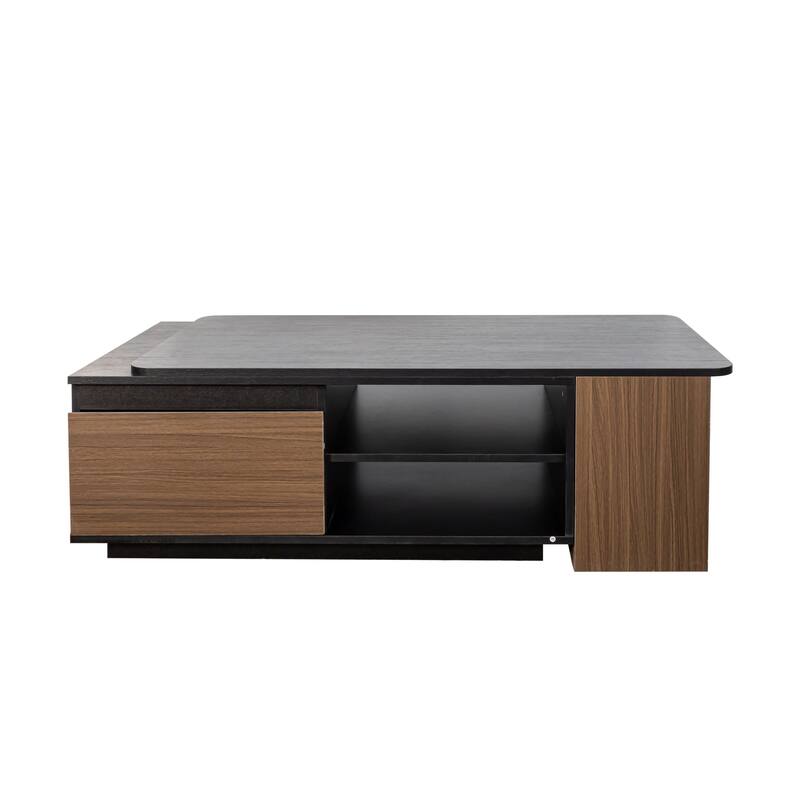 Storage Coffee Table, Length Adjustable Wood Coffee Table with 2 Drawers for Living Room, Large Rectangular Center Table