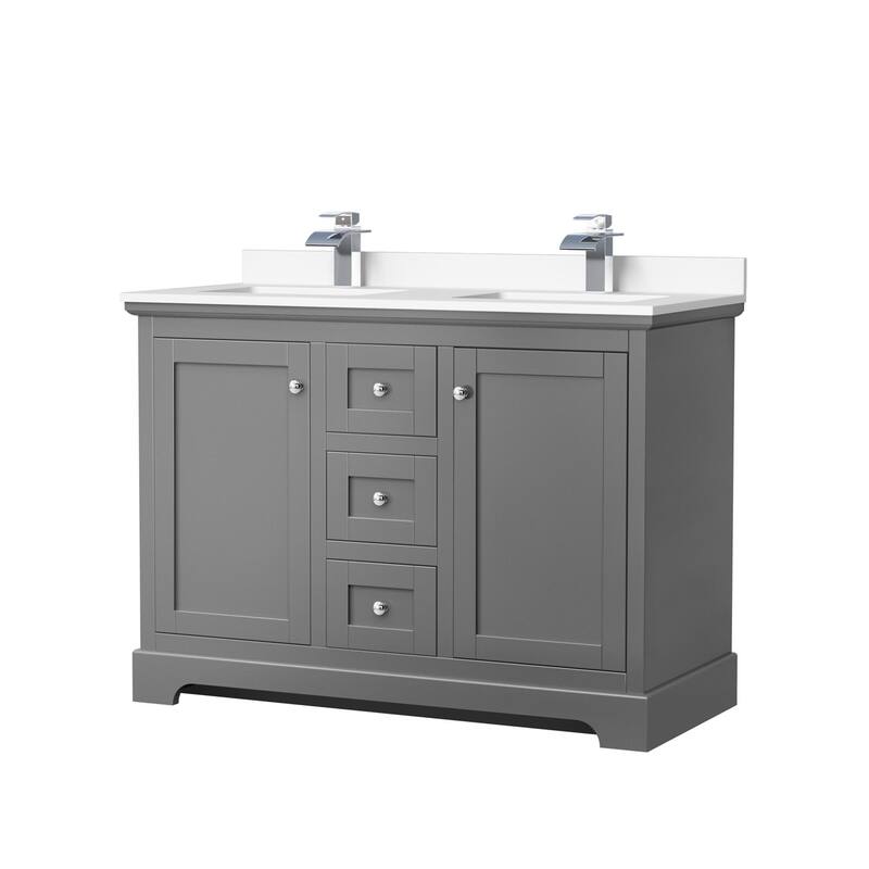 Wyndham Collection Avery 48" Free Standing Double Basin Vanity Set - Dark Gray / White Cultured Marble Top / Polished