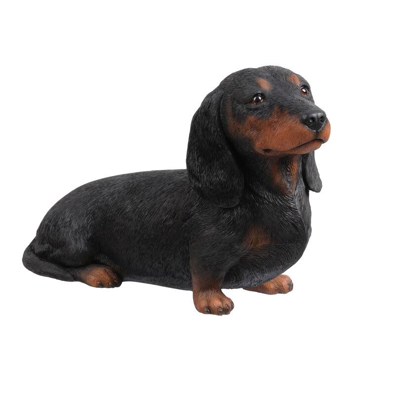 Sitting Black Dachshund Outdoor Garden Statue - 15"