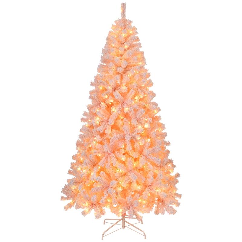 Artificial Snow-Flocked Christmas Tree with Thick Pine Branches and US Plug and Metal Stand - 6 Foot - Orange