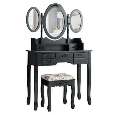 7 Drawer Tri-Folding Mirror Dressing Vanity Makeup Set - 35.5" x 16" x 59.5" (L x W x H)