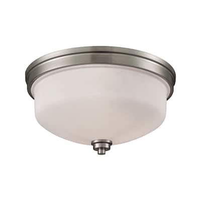 Casual Mission 3-Light Flush in Brushed Nickel with White Lined Glass