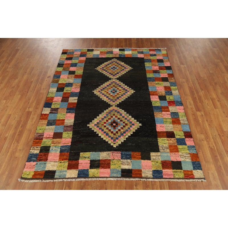 Checkered Muli-Color Moroccan Oriental Area Rug Handmade Wool Carpet - 6'0" x 7'10"