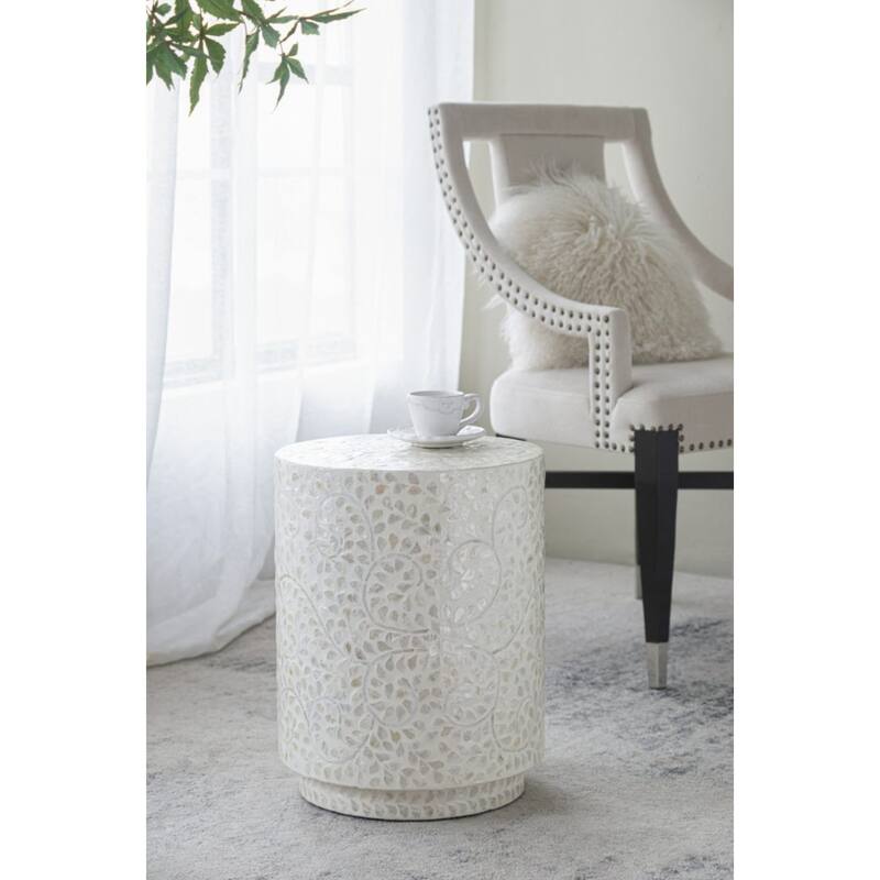 Round Capiz Shell Inlay Accent Stool - 17.75" - White