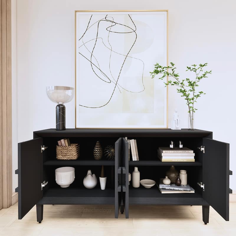 Farmhouse 4-Door Wood Cabinet With Adjustable Shelves