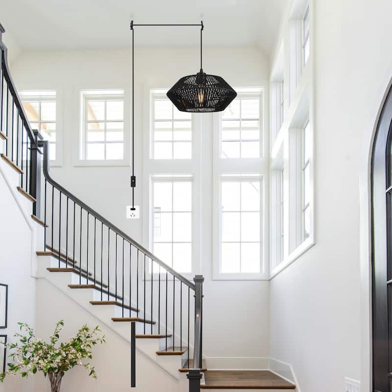 1-light Classic Semi Flush Mount Chandelier, Single Drum Pendant Light for Dining Room Living Room Bedroom Kitchen