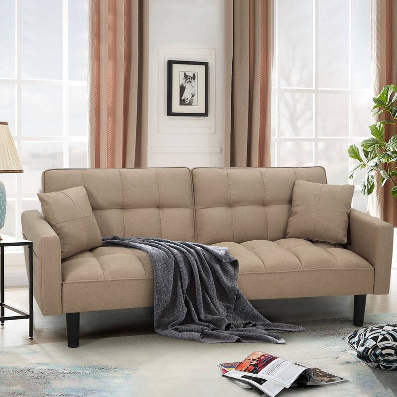 AVAWING 74" Modern Tufted Convertible Futon Sofa Bed with 2 Pillows