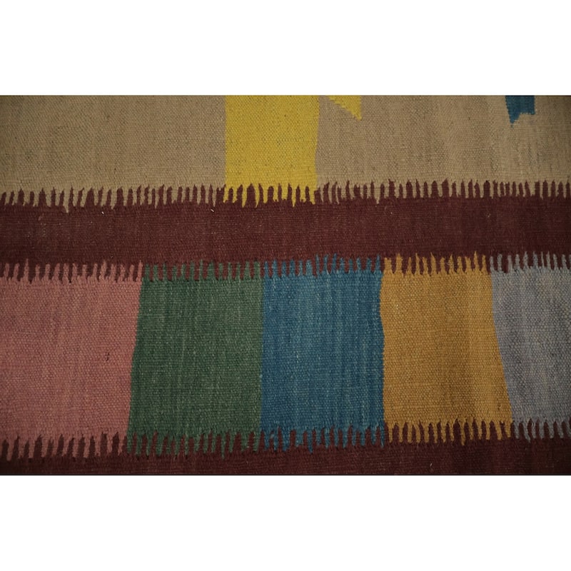 Hand Woven Oriental 100% Wool Carpet Southwestern Tribal Multi-Colored Kilim Area Rug - 9' 9'' X 9' 10''