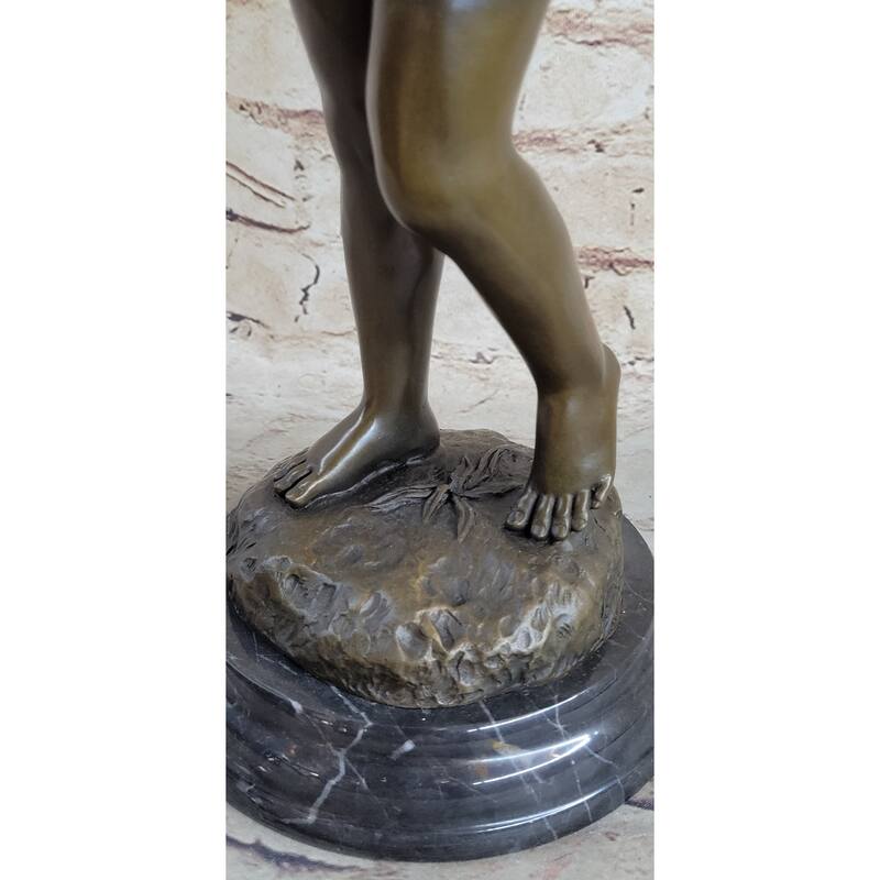 Young Girl Child Holding Kitten Imitative Cat - Bronze Sculpture Vintage Reproduction Art