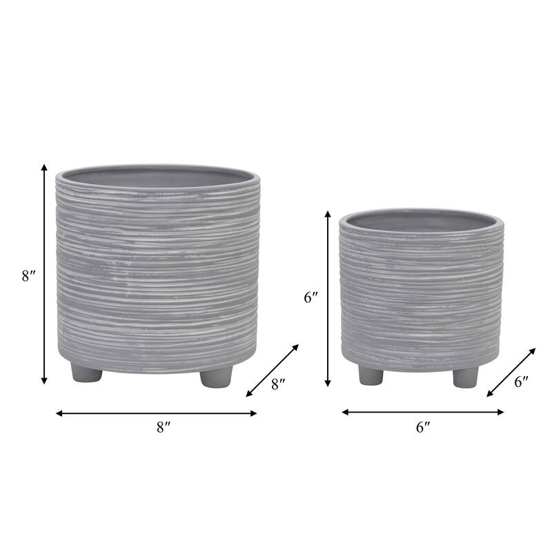 Ceramic Patterned Footed Planter - Set of 2 - 6" - 8"