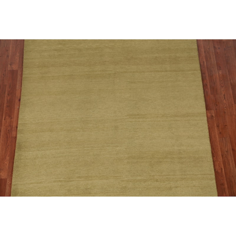 Hand Knotted Oriental 100% Wool Carpet Modern Solid Green Gabbeh Area Rug - 10' 1'' X 4' 11''