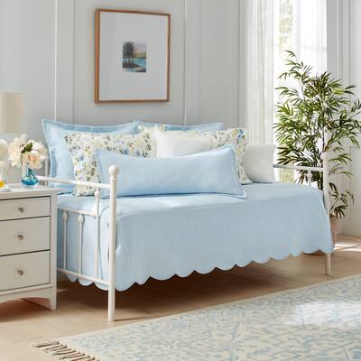 Laura Ashley Solid Trellis Cotton Blue 4 Piece Daybed Cover Set