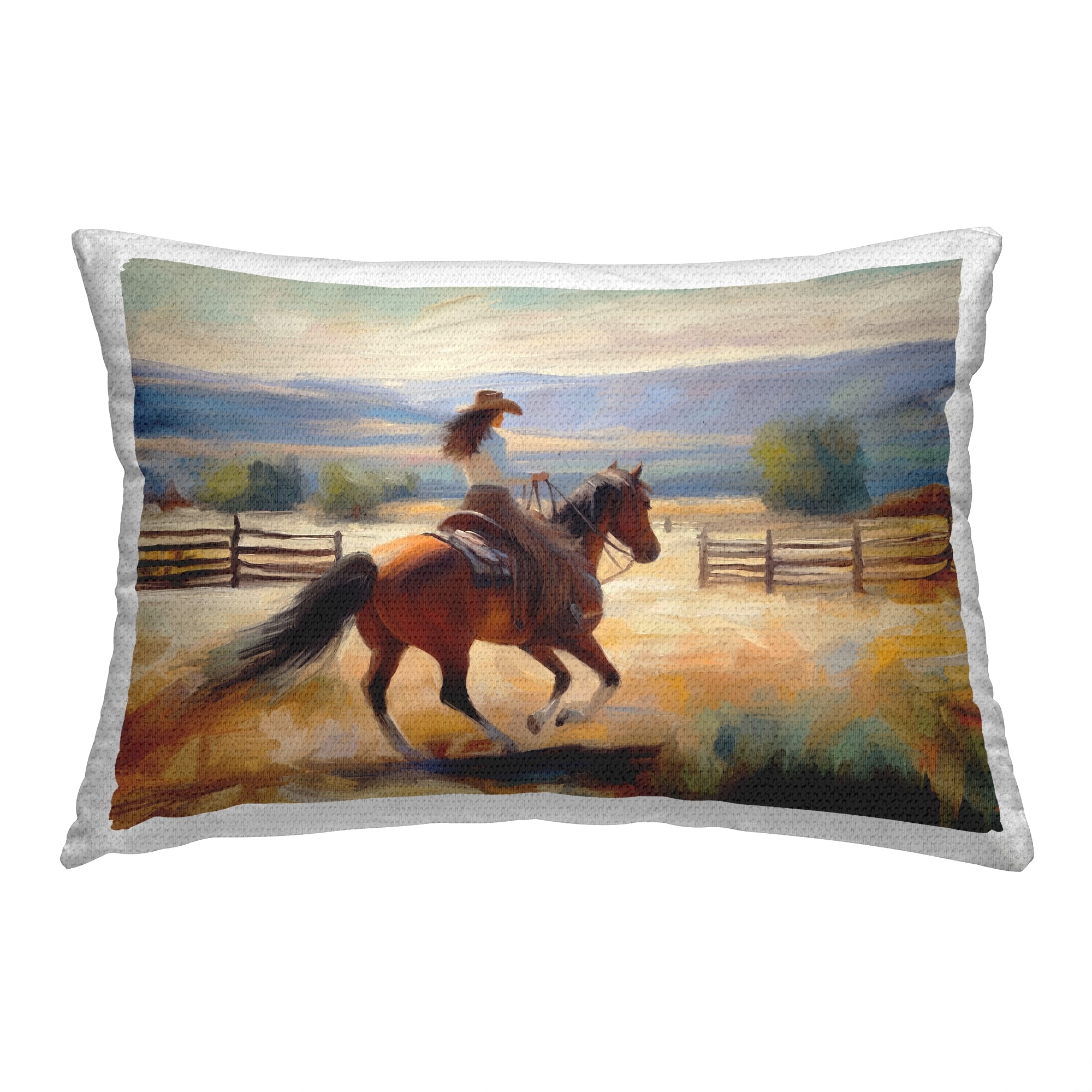 Stupell Abstract Cowgirl on Farm Printed Outdoor Throw Pillow Design by Ramona Murdock