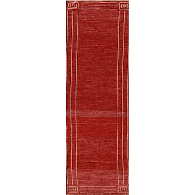 Red Gabbeh Kashkoli Oriental Runner Rug Hand-Knotted Wool Carpet - 2'7"x 10'2"