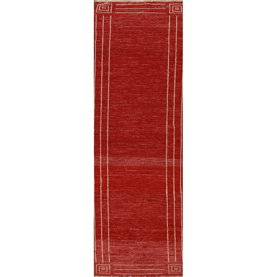 Red Gabbeh Kashkoli Oriental Runner Rug Hand-Knotted Wool Carpet - 2'7"x 10'2"