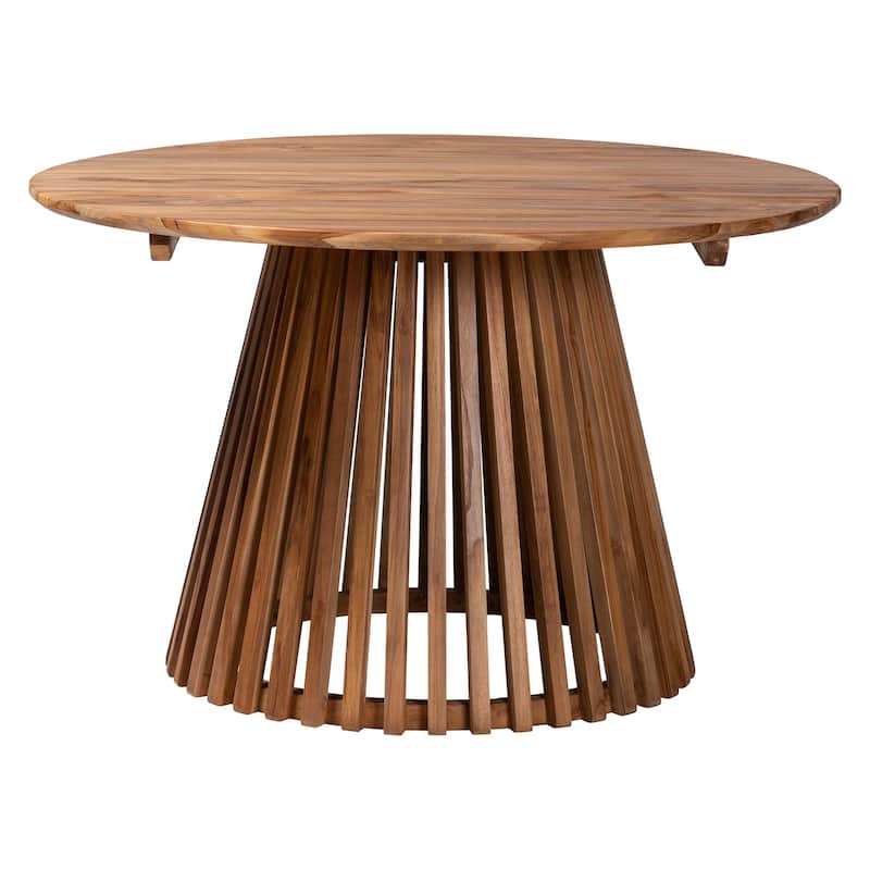 Caribic Modern Slatted Acacia Wood Dining Table - Brown - Brown