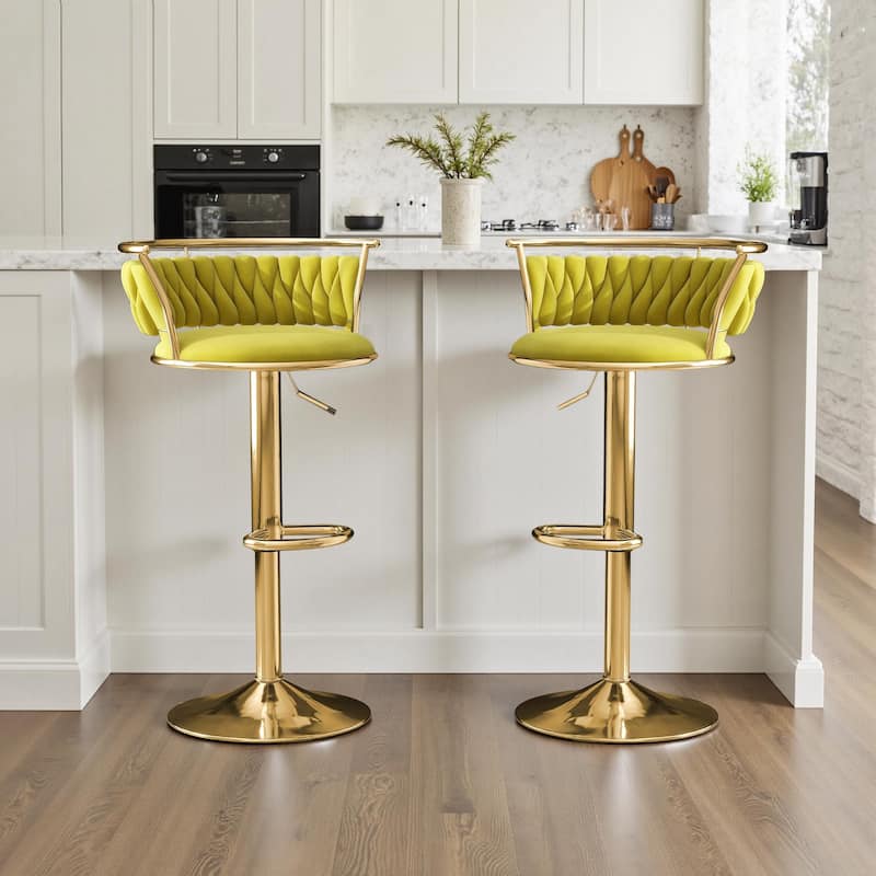 Set of 2 Velvet Adjustable Swivel Bar Stools