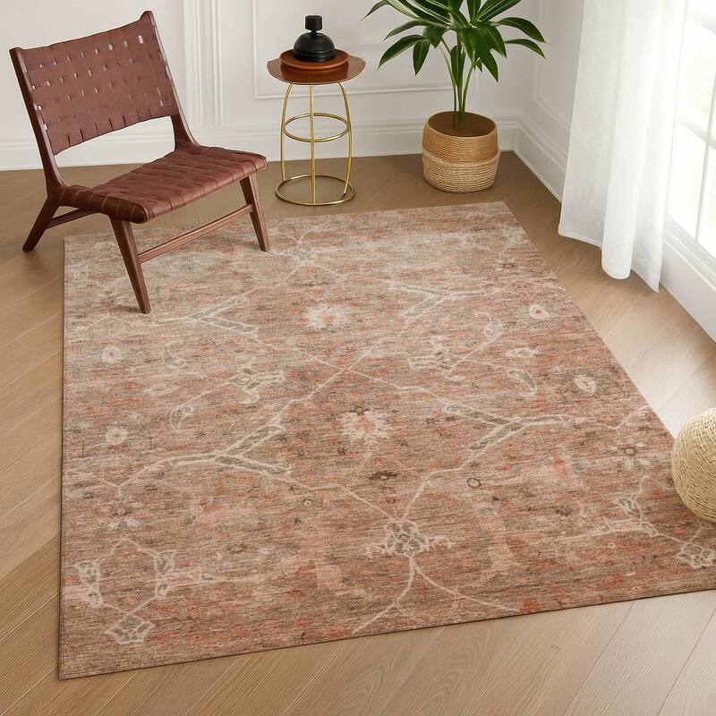 Machine Washable Indoor/ Outdoor Vintage Traditional Chantille Rug