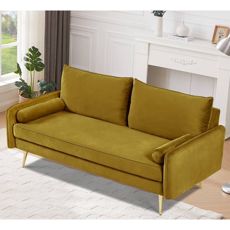 Villeda 70''W Polyester Square Arms Sofa - Greenish Yellow