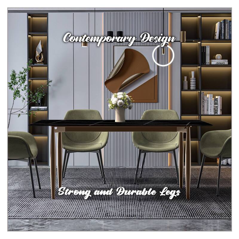 Zinti Rectangular Dining Table with Sintered Stone/Glass Top and Steel Legs
